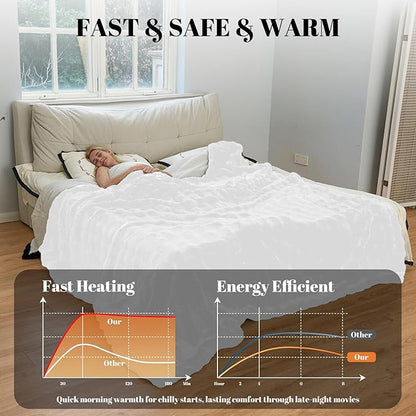 IUUI Electric Heated Blanket King 90''x100'',Luxury Faux Rabbit Fur Heating Throw Blankets,Fast Heating with 1/2/4/6/8/10 Hours,Overheat Protection, Quick Heating, Memory Function, Gift-Ready Design