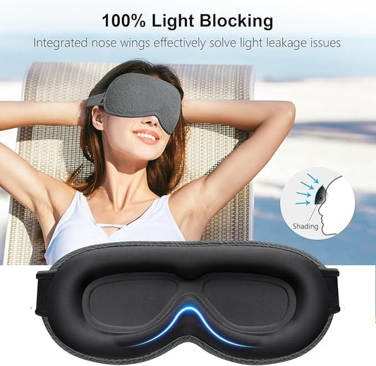 Gritin 100% Blackout Sleep Eye Mask for Women Men,Zero Eye Pressure Sleeping Mask-Ergonomic Design 3D Cutout Eye Movement and Eyelash Friendly Night Blindfold,Ultra Soft&Comfortable for Sleeping-Grey