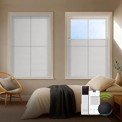 ZSTARR Motorized Skylight Shades Blackout Cellular Honeycomb Electric Blinds with Solar Panel Cordless Rechargeable with Remote for Roof and Slanted Windows Custom Size (LF Frost White)