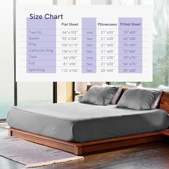 YnM Cooling Bed Sheet Set with 100 Percent Rayon Derived from Bamboo, 400TC Fabric with 2 Pillowcases and Flat Sheet, Deep Pocket Fit 19'', Silky-Soft & Sweat Wicking, 4 Piece (Queen, Dark Grey)
