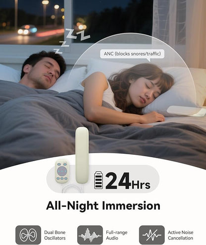 Pillow Speakers, Bone Conduction Sleep Headphones with Wired Remote, Bluetooth 5.4 for Podcasts, Audiobooks, 36 Built-in Sleep Sounds White Noise Machine for Adults, Kids, Side Sleepers