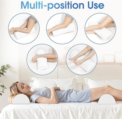 2 Pack Knee Pillow for Back Sleeping Memory Foam Half Moon Bolster Pillow for Legs, Under Knee Support, Ankle & Foot Comfort Orthopedic Pillow for Side Sleepers, White