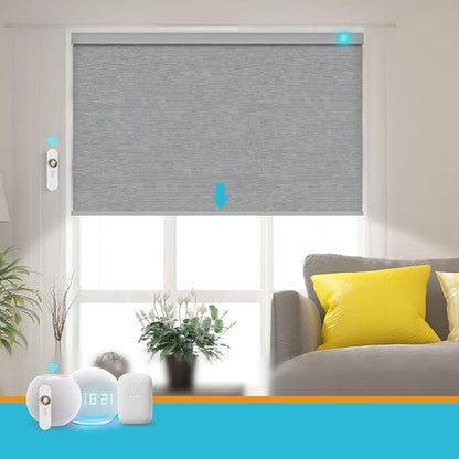 Motorized Blinds with Remote, Smart Roller Shades Compatible with Alexa, Durable Rechargeable Battery Solar Power Electric 100% Blackout for Windows Customized Size (Jacquard Grey)
