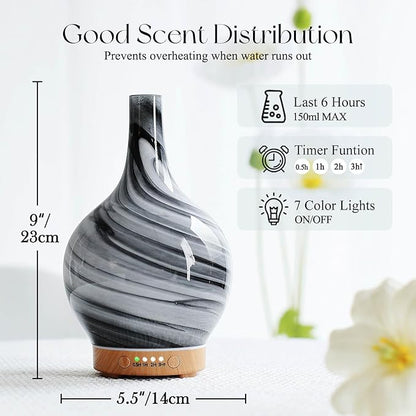 Porseme 150ml Essential Oil Diffuser Glass Color Changing Aroma Air Diffusers Aromatherapy Ultrasonic Cool Mist Humidifier 6 Running Hours Waterless Auto-Off for Sleeping, Yoga, Office, Spa (Ink)
