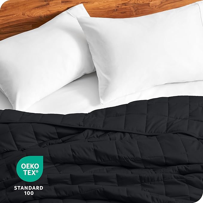 Bare Home Weighted Blanket Queen Size 17lbs (60" x 80") for Adults - All-Natural 100% Cotton - Premium Heavy Blanket Nontoxic Glass Beads (Black, 60"x80")