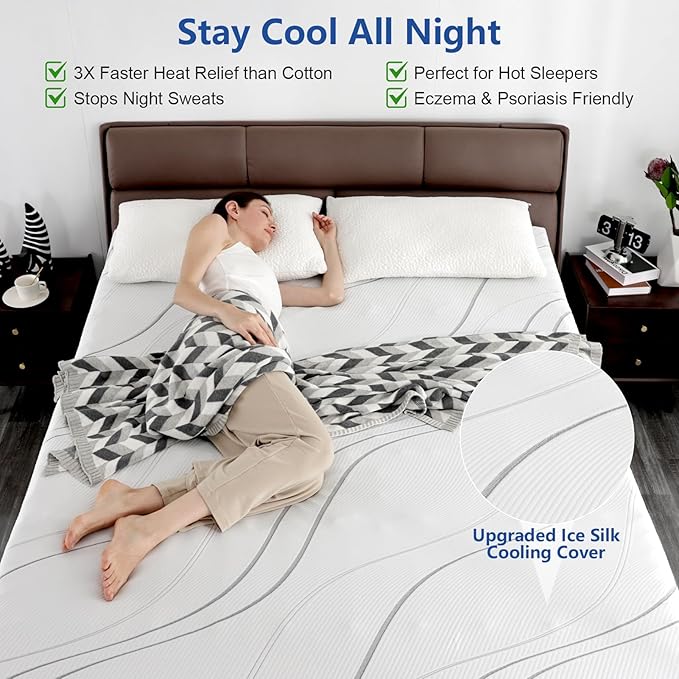 Firm Mattress Topper 4 Inch King Size with Silk Cover, Premium Cooling Gel+ Bamboo High-Density Memory Foam Mattress Topper for Pain Relief