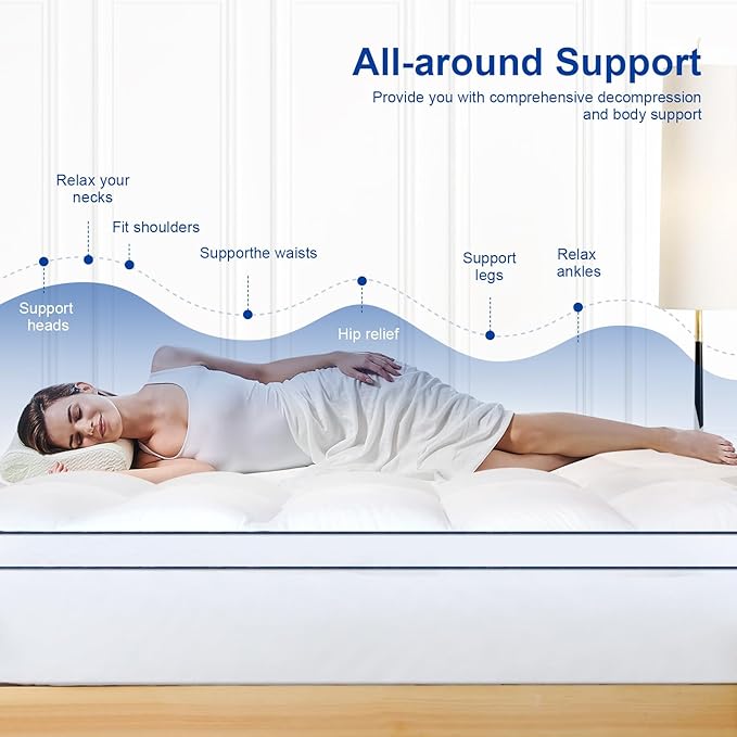 Queen Mattress Topper,Extra Thick Mattress Pad Cover for Deep Sleep,3D+7D Snow Down Alternative Fill Overfilled Plush Pillow Top Mattress with 8-23 Inch Deep Pocket-White