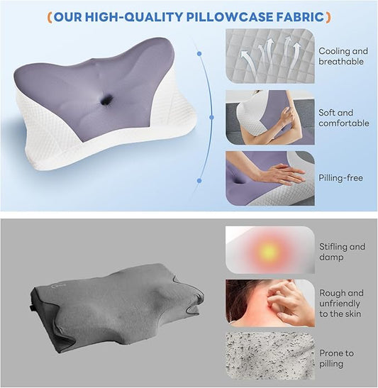 Sweetcrispy Cervical Pillow for Neck and Shoulder - Ergonomic Memory Foam Pillows, Contour Side Sleeper for Adults, Cooling Orthopedic Neck Support for Back Stomach Sleepers, King Size, Dark Grey