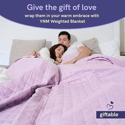 YnM Exclusive Weighted Blanket, Organic Long Stapled Cotton with Glass Beads, Bed Blanket for One Person of 140lbs, Ideal for Queen/King Bed (60x80 Inches, 15 Pounds, Lavender)