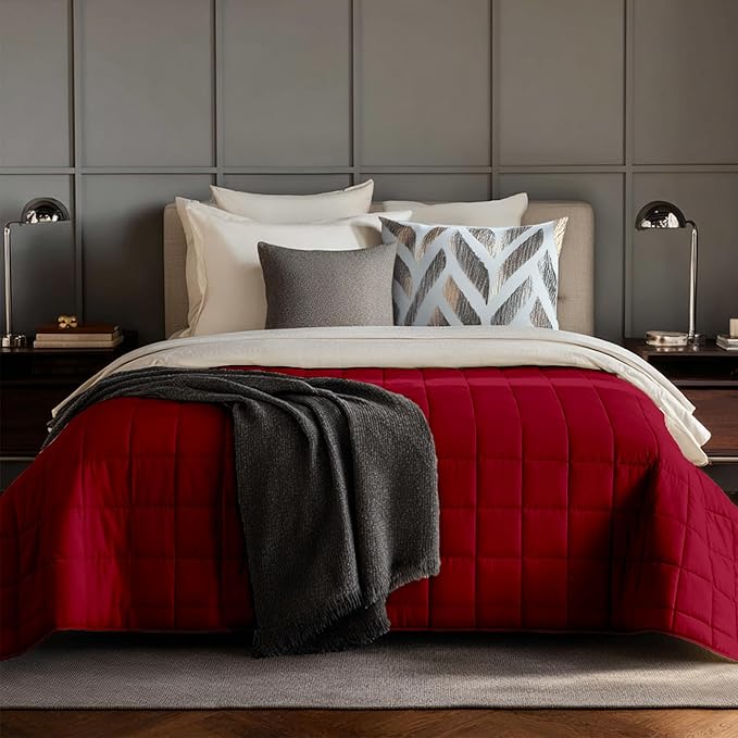HomeSmart Products Weighted Blanket Queen Size 20 lbs - Breathable, Hypoallergenic Soft Fabric, Heavy Blanket, Red Burdundy