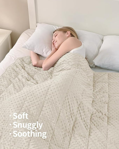 Mr. Sandman Weighted Blanket for Adults, Minky Dots Heavy Blanket for Women, Man Sleeping and Calm, Soft and Cozy Cooling Weighted Throw Blankets, Machine Washable, 48 x 72in, 15 lbs, Ivory