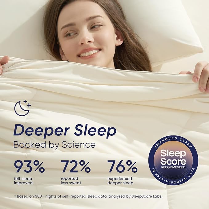 Dream Valley Outlast® Queen Cooling Comforter, NASA-Grade Instant Cooling Blanket for Hot Sleepers, Luxurious Comforter for All Season, Ivory, 90"x90"