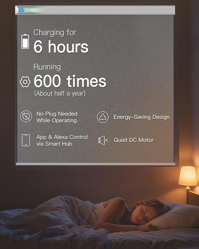 Motorized Roller Shade with Remote Control, Blackout Electric Shade for Windows Compatible with Alexa Google via Hub, Rechargeable Smart Window Blind Customized Size (Fabric Wheat)