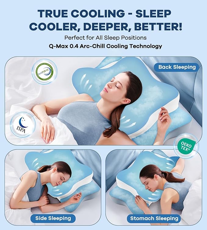 DONAMA Cervical Pillow for Neck and Shoulder,Contour Memory Foam Pillow,Ergonomic Neck Support Pillow for Side Back Stomach Sleepers with Pillowcase
