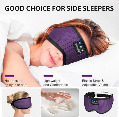 TOPOINT Sleep Mask with Bluetooth Headphones, Breathable Silk Eye Mask for Sleeping Men Women, Bluetooth Sleep Mask Blackout with Speakers, Microphone Handsfree, USB C for Travel Meditation Gifts