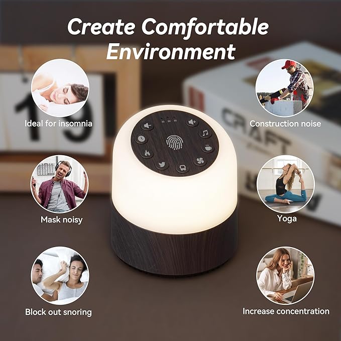 White Noise Machine with 32 Soothing Sounds, 9 Colors Night Lights, Auto-Off Timer, Adjustable Volume, Sleep Sound Machine for Babys, Kids, Adults