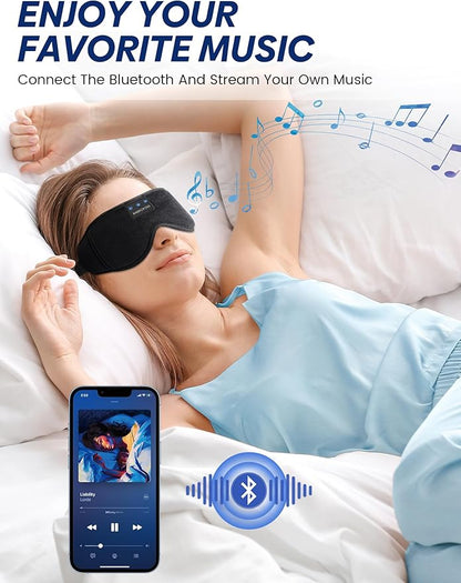 Sleep Mask with Bluetooth Headphones, 3D Adjustable Blackout Sleep Mask Headphones, Sleeping Headphones with Ultra-Thin Stereo Speakers for Meditation,Office,Travel