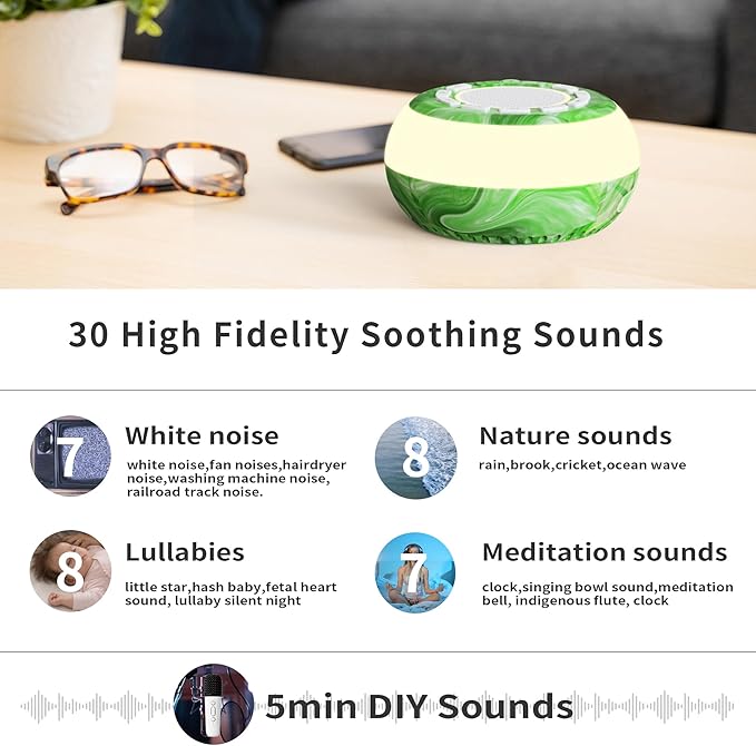 Sound Machine Soothing Sounds, White Noise Machine for Sleeping, Noise Machine for Baby, Sleep Sound Machine for Adults, Portable White Noise Sound Machine for Sleeping Adults
