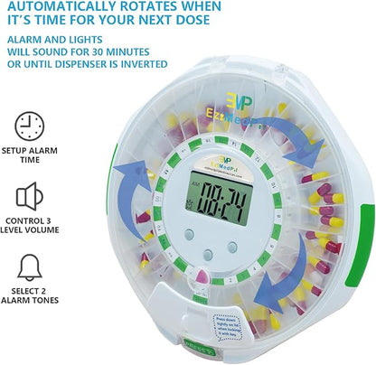 EziMedPil Bluetooth Pill Dispenser w/Audio & Visual Alerts, SmartLife Setup, up to 9 Alarms/Daily, 9 Dosage Templates, LCD Display, Lock Medication Dispenser w/Key for Prescriptions & Vitamins, Clear