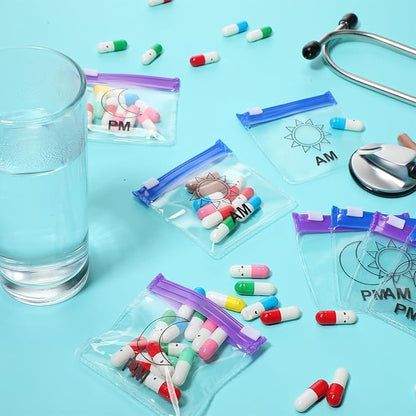 70 Pcs Weekly Pill Pouch Bags Zippered Reusable Medicine Organizer Set Self Sealing Medicine Organizer Travel Plastic Pill Bags with Slide Lock for Small Items Storage(Moon and Sun)