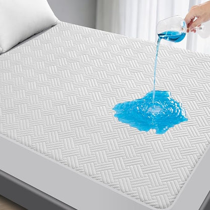 Waterproof Mattress Protector Queen Size - Breathable, Noiseless, Ultra-Soft Bed Cover, Mattress Pad Cover with Deep Stretchable Pockets 8"-21" (White)