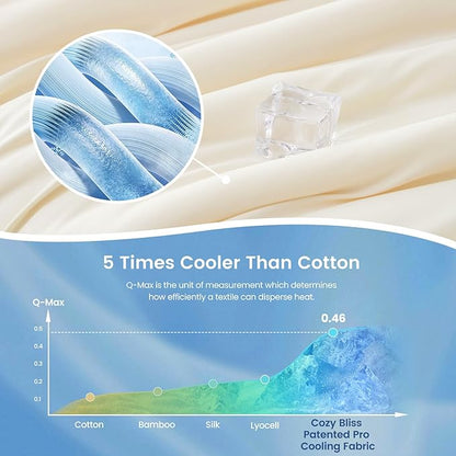 Cozy Bliss x Sorona® Viscose Natural Fiber Cooling Comforter Twin Size, Reversible Silky Smooth Cooling Blanket with Q-Max＞0.45 for Hot Sleepers & Night Sweats, Ivory White, 68"x90"