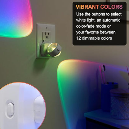 GE Swivel Sconce LED Night Lights Plug Into Wall for Home Decor Color Changing Dimmable Rotating Dusk to Dawn Sensor, Ambient Lighting, Apartment Essentials 1 Pack 81041