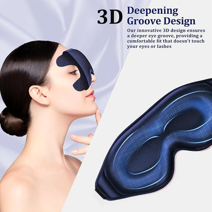 3D Deep Contoured Zero Pressure Sleep Eye Mask for Men & Women, Blackout Blindfold with Adjustable Strap for Travel, Home, Nap (Blue)