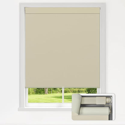 LazBlinds No Drill Blinds for Indoor Windows, Blackout Roller Shades, Cordless Window Blackout Blinds, Thermal Insulated Fabric UV Protection for Home and Office, 28" W x 72" H, Beige