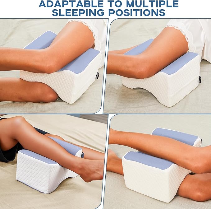 Side Sleeper Pillow, Knee Pillow for Side Sleepers, Sciatica Pain Relief Pillow, Memory Foam Leg Pillow for Back, Hip, Sciatica Pain Relief (Blue)-2PCS