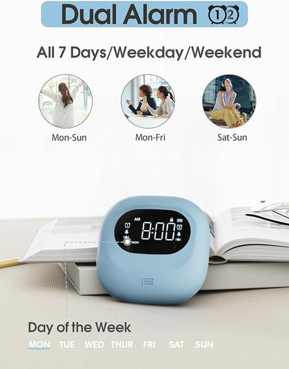Roxicosly Super Strong Vibrating Alarm Clock for Heavy Sleepers, Small Travel Bed Shaker Clock Under Pillow for Kids Teens Hearing Impaired Deaf, Adjustable Vibration, Cordless, USB Rechargeable