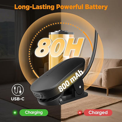 TATAANTY Book Light for Reading at Night- Eye Caring 3 Color Modes&Stepless Dimming LED Book Reading Light,Rechargeable 70Hrs Lasting Runtime Lightweight Clip-on Book Light for Book Lover,'25Upgrade
