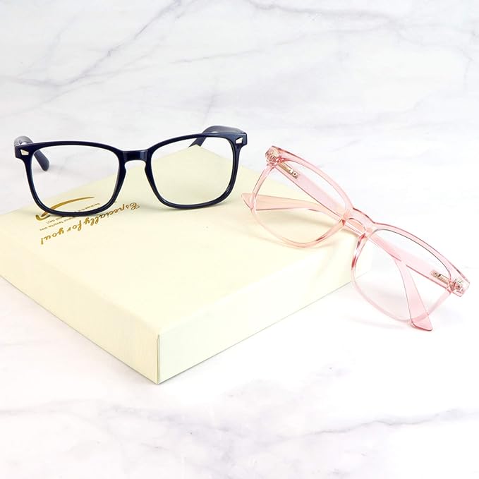 LifeArt 2 Pairs Blue Light Blocking Glasses with Spring Hinge, Anti Eyestrain, Computer Reading Glasses, Gaming Glasses, TV Glasses for Women Men, Anti UV, Anti Glare (Navy&Pink, +2.00 Magnification)