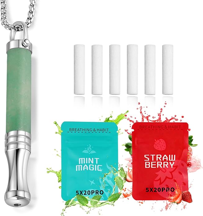 Breathe Free Necklace, Natural Stone Breathing Necklace for Stress Relief, Mindfulness and Relaxation, Anxiety Necklace Mindful Breathefree Calm Tool with Plant Cores, Portable Wellness Gift for Adult