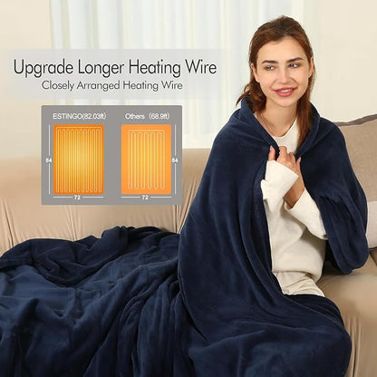 Electric Blanket Full Size, 72"x84" Heated Blanket Full Size with 1-10 Hours Adjustable Timer & 6 Heating Levels, Ultra Soft and Thick Heating Blanket for Full Body Warming, Blue