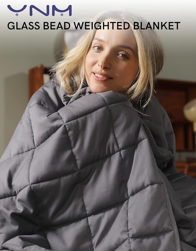 YnM Weighted Blanket — Heavy 100 Percent Oeko-Tex Certified Cotton Material with Premium Glass Beads (Dark Grey, 60''x80'' 17lbs), Suit for One Person(~160lb) Use on Queen/King Bed