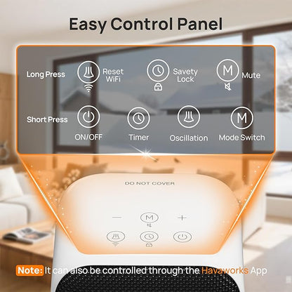 Space Heaters for Indoor Use, Smart Portable Electric Heater with Thermostat, WiFi and Voice Control, 12H Timer, 4 Modes, 36dB 1500W PTC Ceramic Safety Heat for Office Bedroom Home 1Pack White