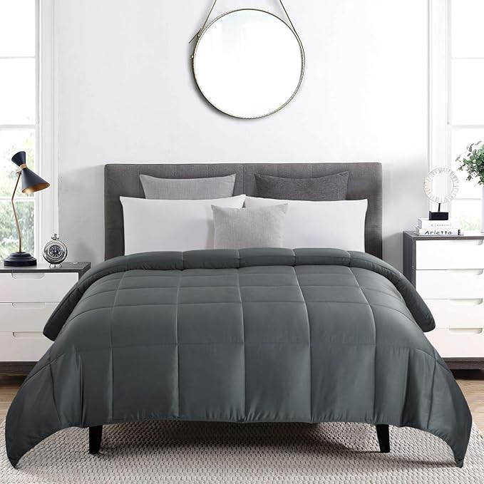 HOMBYS Lightweight Cooling Comforter Queen Size,100% Viscose Derived from Bamboo Shell Down Alternative Duvet Insert,Grey Soft All Season Comforter for Hot Sleepers,8 Corner Tabs