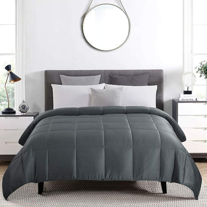 HOMBYS Lightweight Cooling Comforter Queen Size,100% Viscose Derived from Bamboo Shell Down Alternative Duvet Insert,Grey Soft All Season Comforter for Hot Sleepers,8 Corner Tabs