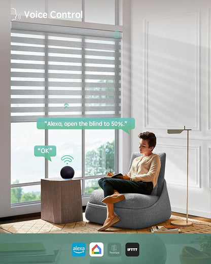 Yoolax Motorized Zebra Blinds Compatible with Alexa,Motorized Blinds with Remote Smart Automatic Custom Electric Window Blinds Cordless Indoor Blackout for Home Bedroom Kitchen (Sheer Gray)