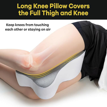 Long 14” Knee Pillow for Side Sleeper Fully Support Thighs and Knees for Required Knee Separation- Leg Pillow for Side Sleeping Between Legs Aligns Spine- Large, Gray