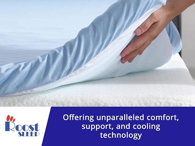 Roost Sleep Cool Cloud 3 Inch Gel Memory Foam Full Mattress Topper – Cooling Bed Topper for Back Pain and Pressure Relief, Removable Washable Cover, Ventilated Design, Fits Full Beds
