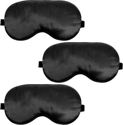 3 Pcs Sleep Mask for Sleeping, Silk Blackout Eye Mask Cover with Elastic Strap, Satin Night Blindfold Eyeshade Nap for Men and Women Travel (Black)