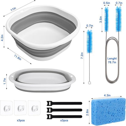 XANGNIER Cleaning Brush Kit for CPAP Mask,Standard 15mm-22mm Hose,Tube,Water Chamber,6.5 Ft Thick Hose Brush and Foldable Wash Basin for CPAP Machine Equipment Accessories Cleaner Supplies