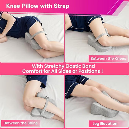 Memory Foam Leg Pillow for Side Sleepers - Relax from Sciatica, Back, HIPS, Knees, and Joints - Removable and Washable Cover - Perfect for Pregnancy and Nursing (Grey-Extra Soft)