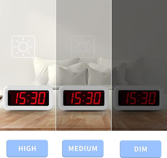 Alarm Clock, Digital Clock, Auto Night-Mode, 3-Level Led Brightness, Battery Powered, 12/24Hr, 1.2'' Red Digits Display, Simple Alarm Clock for Kids Adults Girls Boys, Easy to Set, Easy to Read