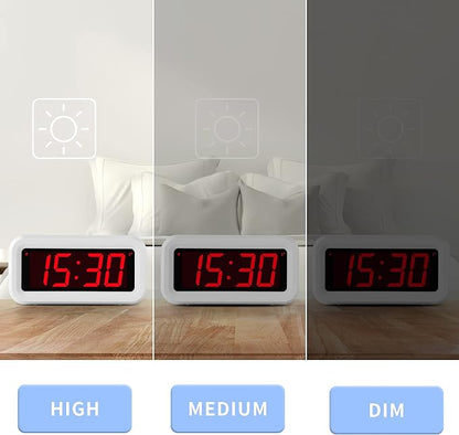 Alarm Clock, Digital Clock, Auto Night-Mode, 3-Level Led Brightness, Battery Powered, 12/24Hr, 1.2'' Red Digits Display, Simple Alarm Clock for Kids Adults Girls Boys, Easy to Set, Easy to Read