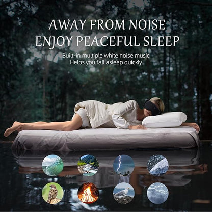CLOZIA Sleep Mask Wireless Bluetooth, White Noise Bluetooth Sleep Mask with 12 Soothing Sound, Sleep Mask with Bluetooth Headphones for Travel Yoga Office Meditation, Black