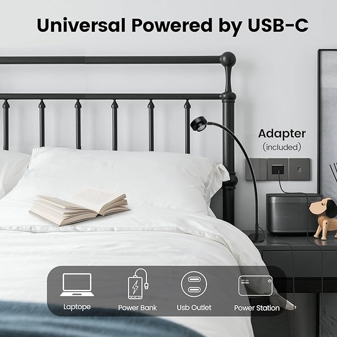 Flexible Reading Light,Book Light,Desk Lamp,Magnetic Base,3 Color Dimmable LED for Bed Reading, Working, Studying, Crafting, Book Lovers Gifts, CRI95+ USB-C Adapter Included