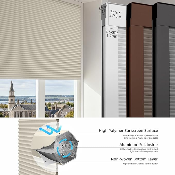 ZSTARR Motorized Skylight Shades Blackout Cellular Honeycomb Electric Blinds with Solar Panel Cordless Rechargeable with Remote for Roof and Slanted Windows Custom Size (Black Out Light Khaki)